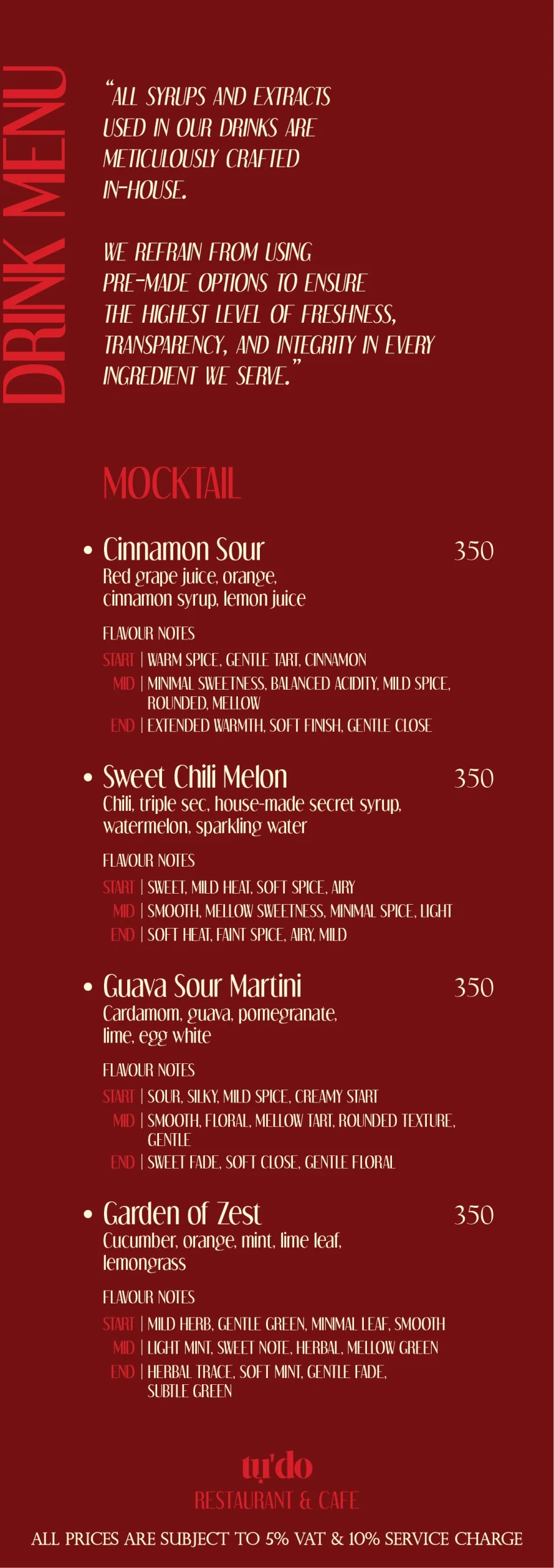Drinks menu — tự do