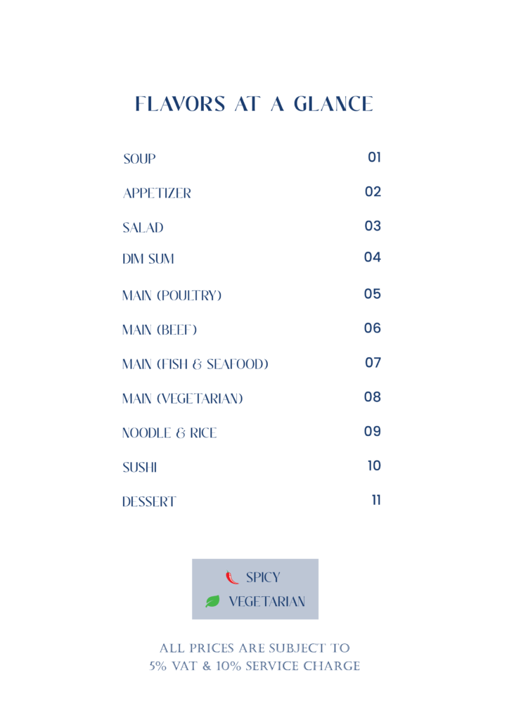 Restaurant menu, index